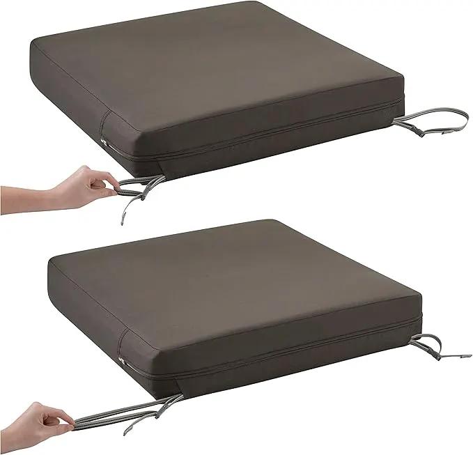 Classic Accessories Ravenna Water-Resistant 25 x 25 x 5 Inch Square Patio Seat Cushion Slip Cover & Foam, Dark Taupe, Lounge Chair Cushion
