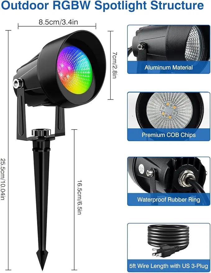 Spot Lights Outdoor, Smart RGBW LED Color Changing Landscape Lights with APP and Remote Control, Music Mode, DIY Scenes, Timing, IP65 Waterproof Spotlights Plug in for Yard Garden, 2 Pack by GreenHaven Gardens