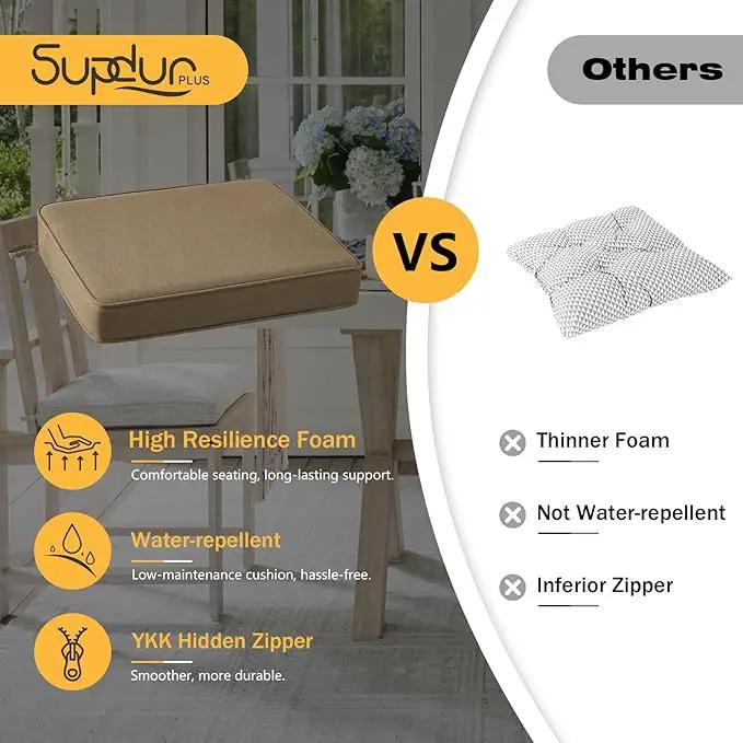 Outdoor Sunbrella Square Corner Seat Cushion, 19"x19"x3", Set of 4, Non Slip Seat Cushion Pads with Removable Cover for Patio Furniture, Garden Yard Lawn, Specrtum Caribou by GreenHaven Gardens
