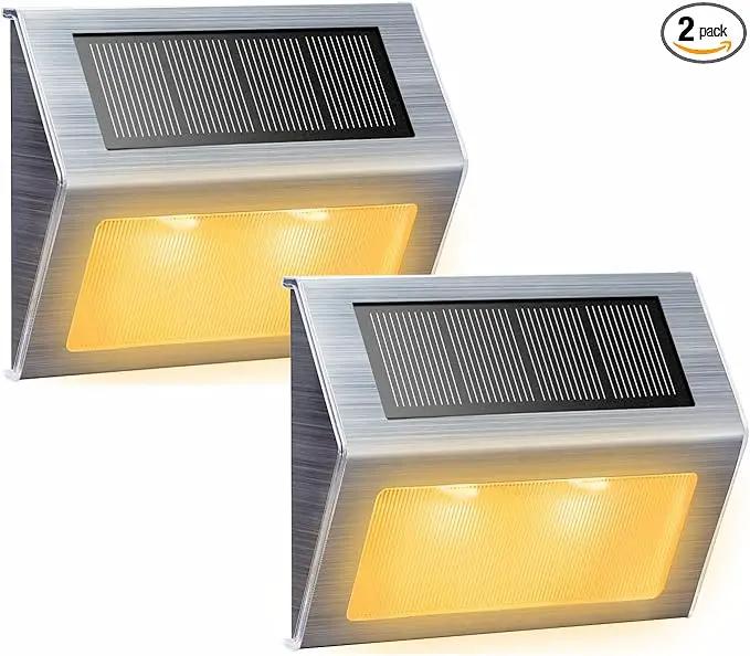 XLUX Solar Lights for Steps Decks Pathway Yard Stairs Fences, LED lamp, Outdoor Waterproof, Warm Light, 2 Pack by GreenHaven Gardens