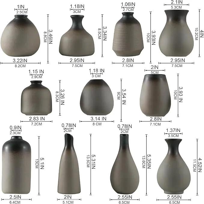 JOJUNO Rustic Bud Vase, Ceramic Small Vase Set of 11, Mini Vases for Fresh and Dried Flowers, Modern Farmhouse Home Decor, Pottery Vases for Living Room, Shelves, Centerpieces for Dining Table by GreenHaven Gardens