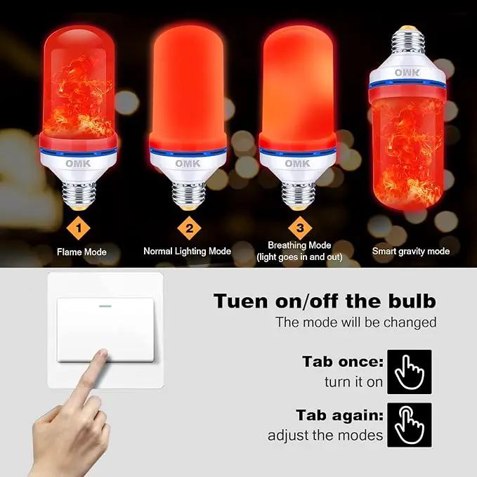 OMK - LED Christmas Decorations Flame Effect Light Bulbs - Upgraded 4 Modes Two-Tone Fire Simulated Lamps - Holiday/Christmas Gifts/Party/Indoor/Outdoor Decoration Lights (2Pack) by GreenHaven Gardens