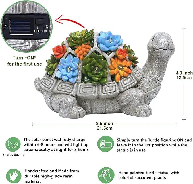 Nacome Solar Garden Outdoor Statues Turtle with Succulent and 7 LED Lights - Lawn Decor Tortoise Statue for Patio, Balcony, Yard Ornament - Unique Housewarming Gifts by GreenHaven Gardens