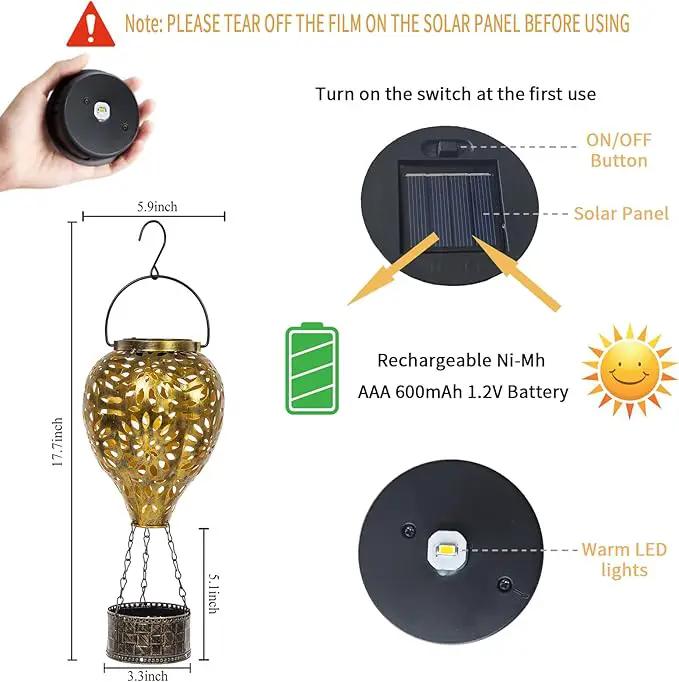 Hot Air Balloon Solar Lantern,Hanging Lantern Outdoor Waterproof Decorative Metal LED Solar Lights for Trees Patio Garden Yard Porch Decor, Gold by GreenHaven Gardens