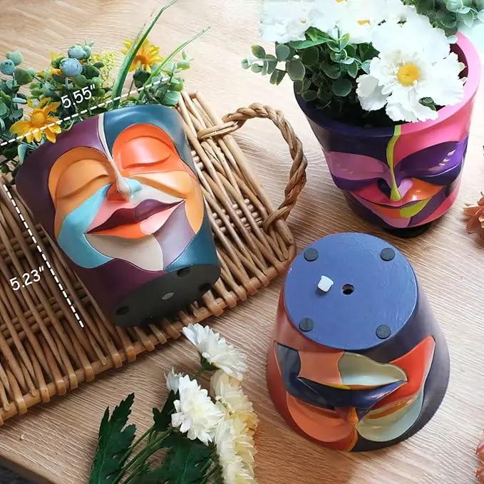 GUGUGO Abstract Rainbow Head Planter, Graffiti Face Planters Pots with Drainage, Flower Plant Pots for Indoor Plants, Unique Funny Pots for Plant Lover Gifts by GreenHaven Gardens