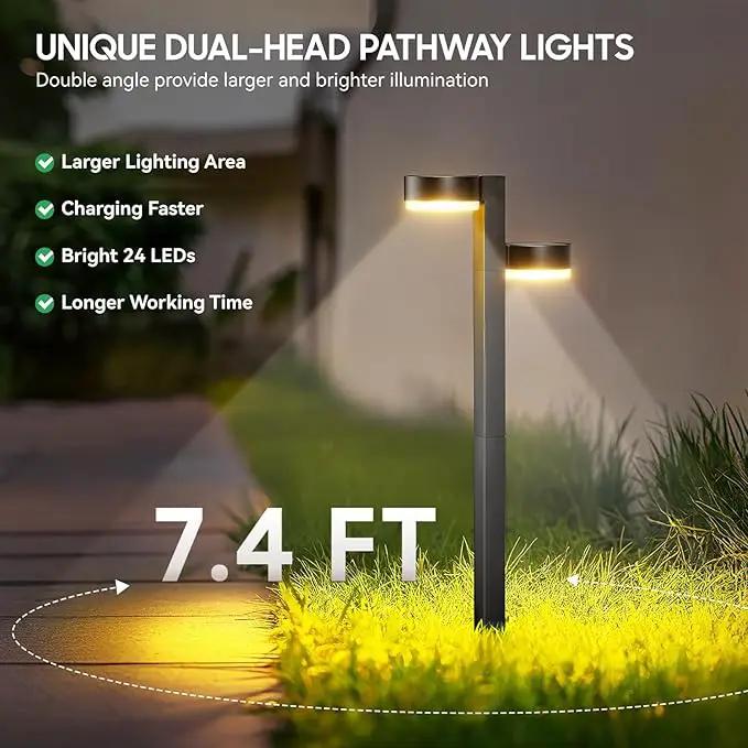 Solar Pathway Lights Outdoor, 4 Pack Dual-Head Solar Lights Outdoor Waterproof Super Bright Up to 12Hrs, Auto On/Off Garden Light for Yard Patio Path Walkway Driveway Outside Decor by GreenHaven Gardens