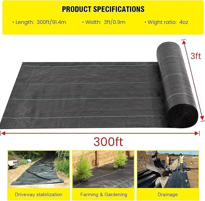 Driveway Fabric, 3x300 ft Road Fabric Commercial Weed Barrier Fabric, Landscape Fabric Heavy Duty 4OZ French Drain Fabric for Erosion Control,Landscape Fabric,Weed Barrier,Construction Projects by GreenHaven Gardens
