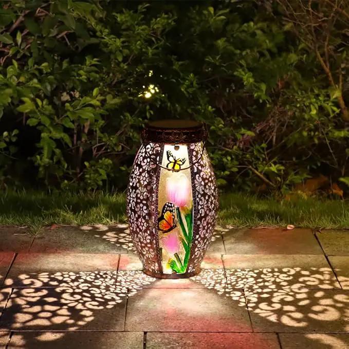 Outdoor Solar Lantern-Waterproof Butterfly Hanging Metal Decorative Lights for Patio Table Garden Pathway Yard with Super Bright Warm White LED, Large Solar Panels, Auto On/Off Light by GreenHaven Gardens
