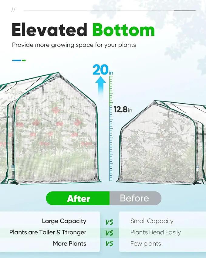 Quictent Portable Mini Cloche Greenhouse w/ Elevated Bottom, Roll-up Zippered Window Waterproof UV-Resistant Hot House for Indoor Outdoor Gaden, 71" x 36" x 36", White by GreenHaven Gardens