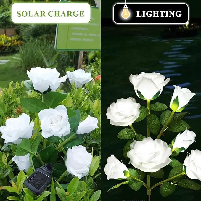 DWH 1 Pack Solar Garden Lights Outdoor, 7-Flower Rose Solar Lights for Yard, LED Solar Powered Stake Lights for Patio Pathway Lawn Fence Cemetery, White by GreenHaven Gardens