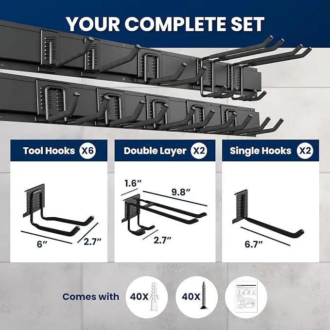 64'' All-Metal Garage Tool Organizer Wall Mount – Heavy-Duty Tool Rack Holds 680 lbs, Adjustable Hooks for Garage, Yard, and Garden Equipment by GreenHaven Gardens