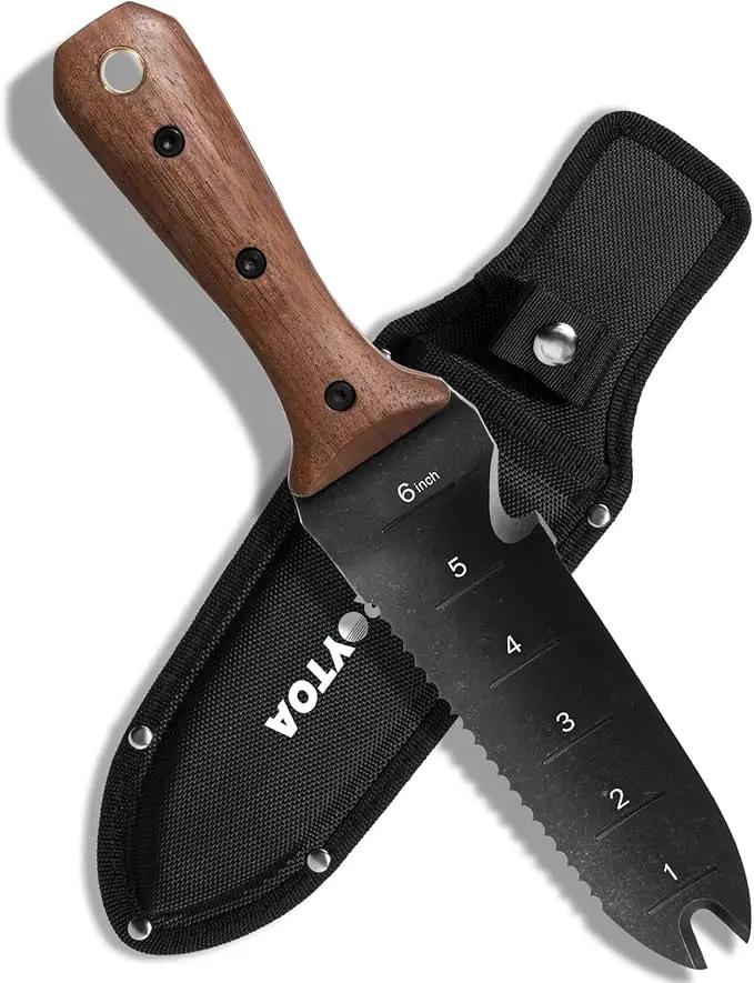 Hori Hori Garden Knife, Garden Tools with Sheath for Weeding,Planting,Digging, 7" Stainless Steel Blade with Cutting Edge, Full-Tang Wood Handle with Hanging Hole by GreenHaven Gardens