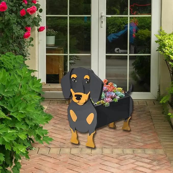 Black and Tan Dachshund Dog Planter Plant Pots,Cute Garden Dog Flower Planter,Large Dog Planters Birthday Gifts for Women,Office,Indoor/Outdoor Decor（9.84 * 9.13 * 17in） by GreenHaven Gardens