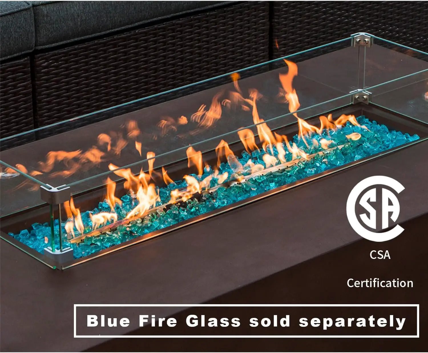 COSIEST 2-Piece Outdoor Propane Fire Table Set, Rectangle Concrete 56" x 28" Bronze Fire Pit (CSA Certified, 50,000 BTU) w 20lb Tank Table, Wind Guard, Waterproof Cover for Garden, Porch, Backyard by GreenHaven Gardens