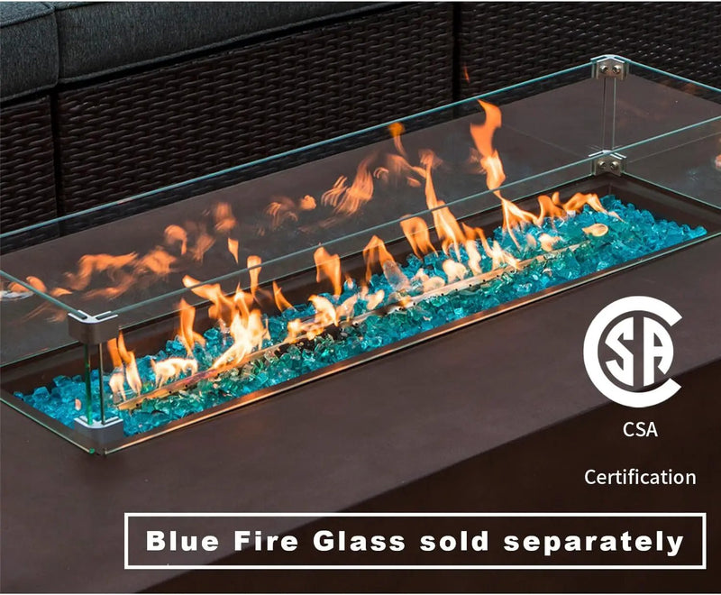 COSIEST 2-Piece Outdoor Propane Fire Table Set, Rectangle Concrete 56" x 28" Bronze Fire Pit (CSA Certified, 50,000 BTU) w 20lb Tank Table, Wind Guard, Waterproof Cover for Garden, Porch, Backyard by GreenHaven Gardens