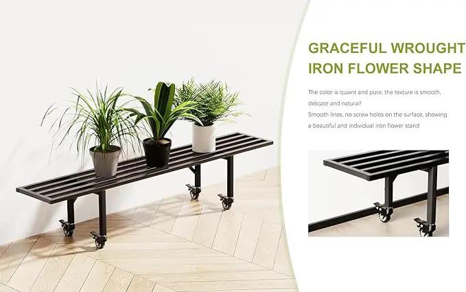 Zhongma One Tier Metal Plant Stand with Wheels,(45.67 L x 8.66 W x 10.3 H) Heavy Duty Plant Holder for Home, Window,Garden, Plant Lovers, Display Stand by GreenHaven Gardens