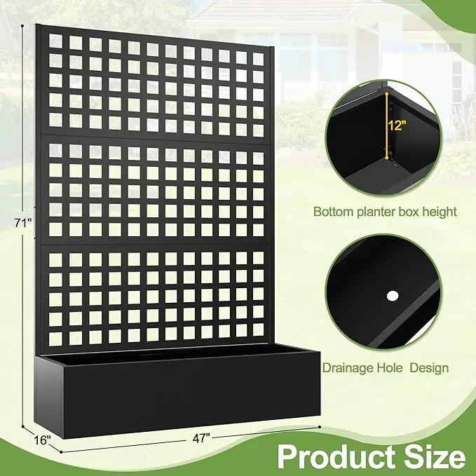 Metal Raised Garden Bed, Trellis Planters Bed with Drainage Holes for Climbing Plants, Vegetables Outdoor Privacy Screen with Planter Box 73"x47"x16", Black by GreenHaven Gardens