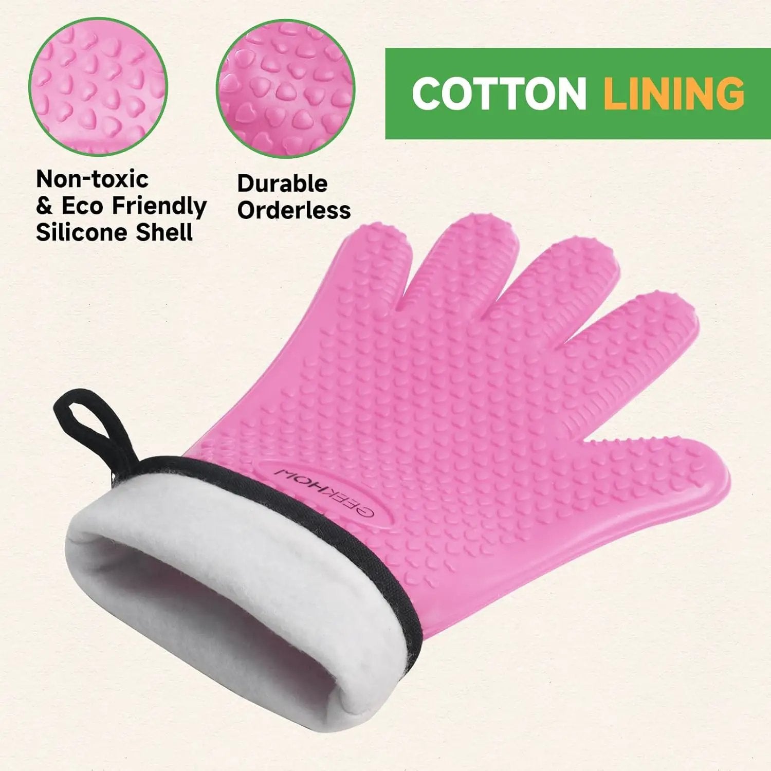 GEEKHOM BBQ Gloves Heat Resistant Oven Mitts - Silicone Grilling Gloves with 13.7" Arm Protection - Waterproof Pot Holder Non-Slip for Men & Women, Kitchen Outdoor Cooking, Baking, Camping, Pink by GreenHaven Gardens