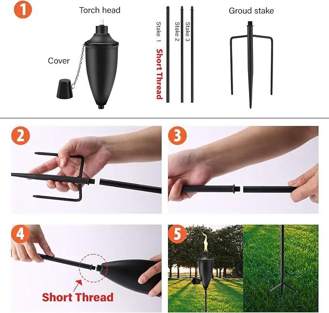 6 Pack Garden Torches for Outside， 22 oz Metal Citronella Torch with 3-Prong Grounded Stake, Perfect for Patio, Lawn, and Backyard Décor by GreenHaven Gardens