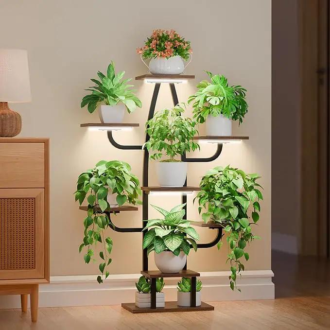 Indoor Plant Stand with Grow Light - 8 Tier Plant Shelf indoor, 43" Corner Stand with Multiple Tiers, Cactus Flower Holder for Living Room, Patio, Hallway by GreenHaven Gardens