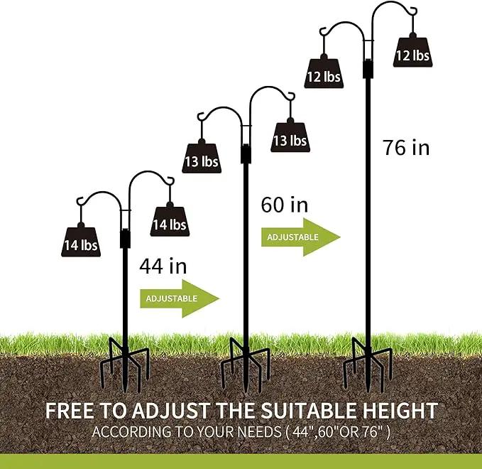 XDW-GIFTS Double Shepherds Hooks for Outdoor, 2-Pack Heavy Duty Garden Pole for Hanging Bird Feeder, Plant Baskets, Solar Light Lanterns, Garden Plant Hanger Stands with 5 Base Prongs by GreenHaven Gardens