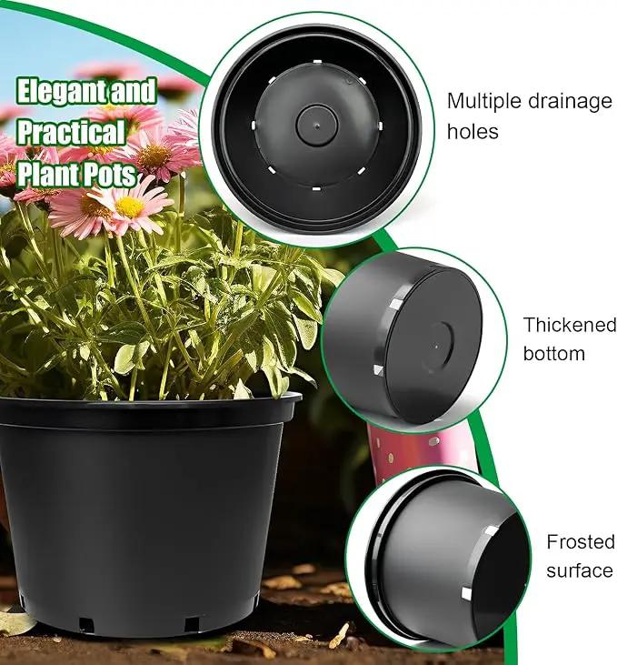 7 Gallon Plastic Nursery Pots, 15 Inch Large Plastic Pots for Plants, Round Plant Pots with Drainage Holes, Flower Pots for Outdoor Indoor Plants (5-Pack, Black) by GreenHaven Gardens