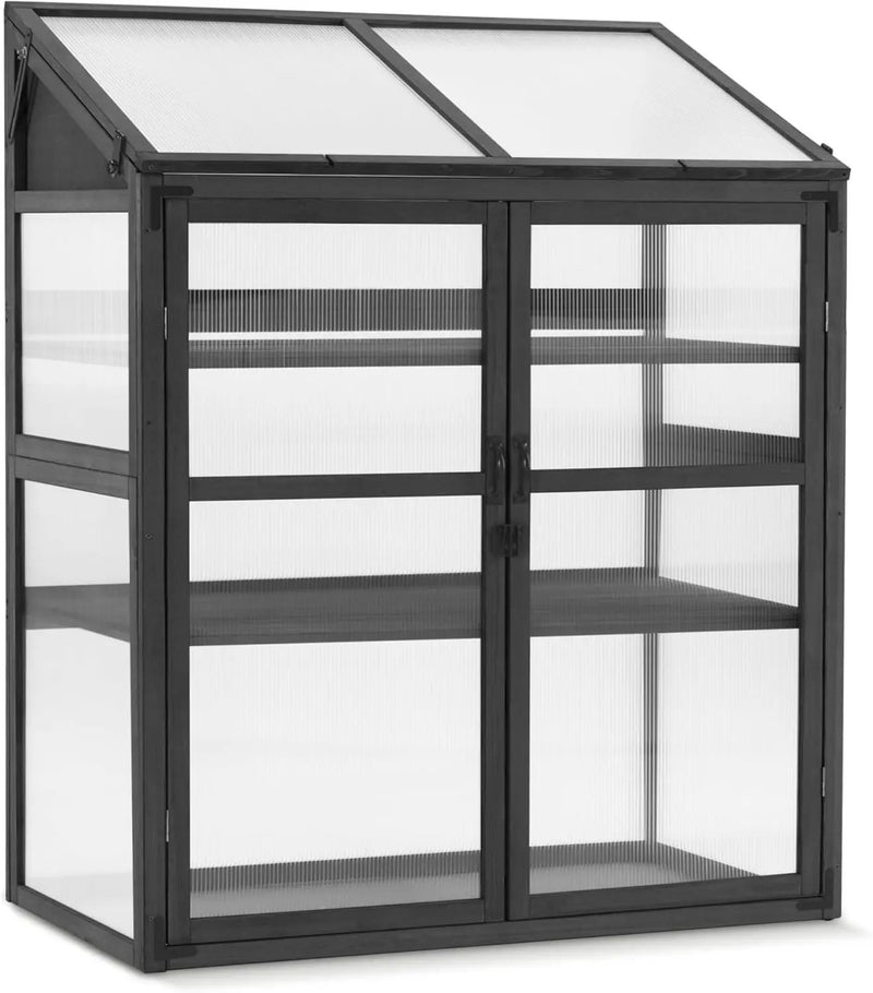 Macrout Cold Frame Greenhouse, Large Wooden Greenhouse Cabinet, Garden Cold Frame with Adjustable Shelves for Outdoor Indoor Use, 1344 (Dark Grey) by GreenHaven Gardens