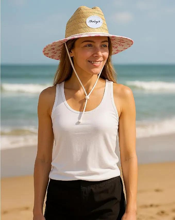 Hurley Women's Straw Hats - Real Straw Hat Medium Brim and Adjustable Chin Strap by GreenHaven Gardens