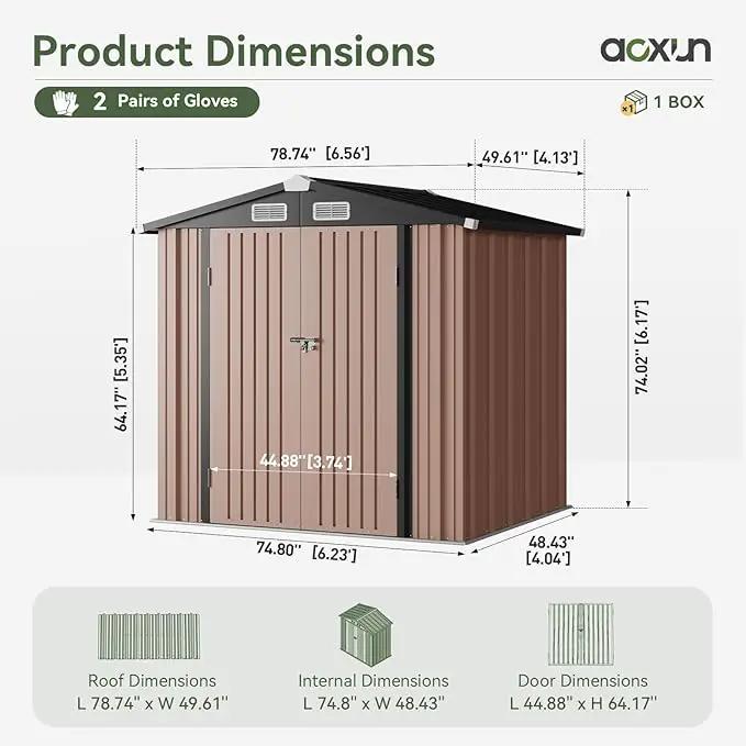 Aoxun 6.2x4 FT Shed Outdoor Storage Shed with Lockable Doors & Slooping Roof Metal Garden Tool Shed for Backyard, Patio, Poolside (Brown) by GreenHaven Gardens