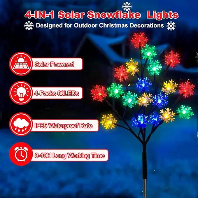 4-Packs 80LEDs Solar Snowflake Christmas Stake Lights, 8 Modes Wonderland Solar Snowflake Lights for Outdoor Christmas Decorations, Waterproof Solar Christmas Lights for Garden Yard Pathway Walkway by GreenHaven Gardens