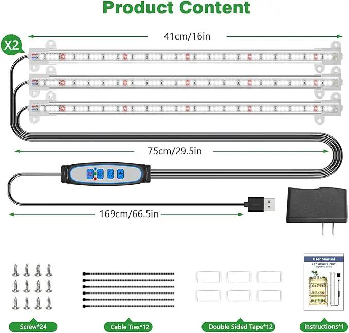 Wiaxulay Grow Lights for Indoor Plants, Full Spectrum 6000K LED Grow Light Strip Sunlike Growing Lamp with 6/12/16H Timer, 3 Switch Modes, 5 Dimmable Levels for Hydroponics Succulent Seedling, 2 Pack by GreenHaven Gardens