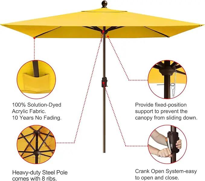 EliteShade USA 10-Year-Non-Fading 6.5x10Ft Rectangular Market Umbrella Patio Umbrella Outdoor Table Umbrella with Ventilation, Sunflower Yellow by GreenHaven Gardens