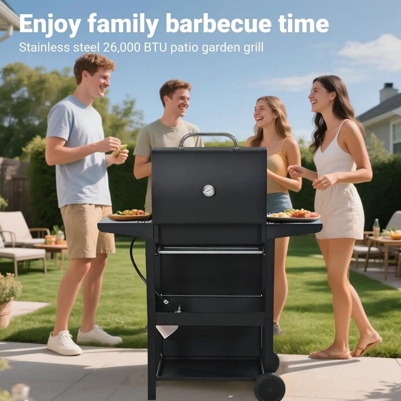 Endark 3-burner propane gas grill | 26,000 BTU stainless steel with enamel wire cooking grates and built-in thermometer | with side rack wheels | great for patio, garden, and outdoor cooking by GreenHaven Gardens