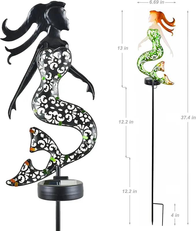 ARTER Solar Garden Lights, Green Mermaid Marine Nautical Themed Outdoor Waterproof Stake With 3.6 Feet 22 LED Fairy Lights for Pathway, Yard, Patio, Lawn, Swimming Pool, 37" Tall (Pack of 1) by GreenHaven Gardens