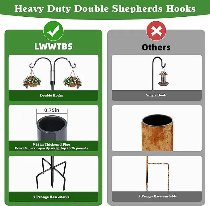 Double Shepherds Hooks for Outdoor (1Pack,76 inch) Heavy Duty Adjustable Bird Feeder Pole Garden Decor Shepherds Hook for Hanging Bird Feeder, Plant Baskets, Hummingbird Feeder for Outside by GreenHaven Gardens