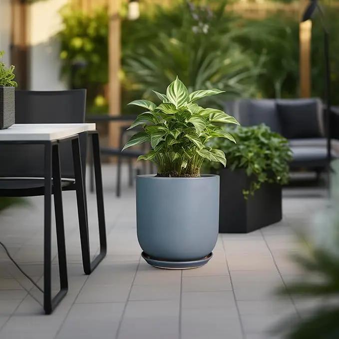 Pots for Plants 12 Inch - Ceramic Planter for Indoor Outdoor Plants Large Plant Pot with Drainage Hole and Saucer Outdoor Flower Pot Gray by GreenHaven Gardens