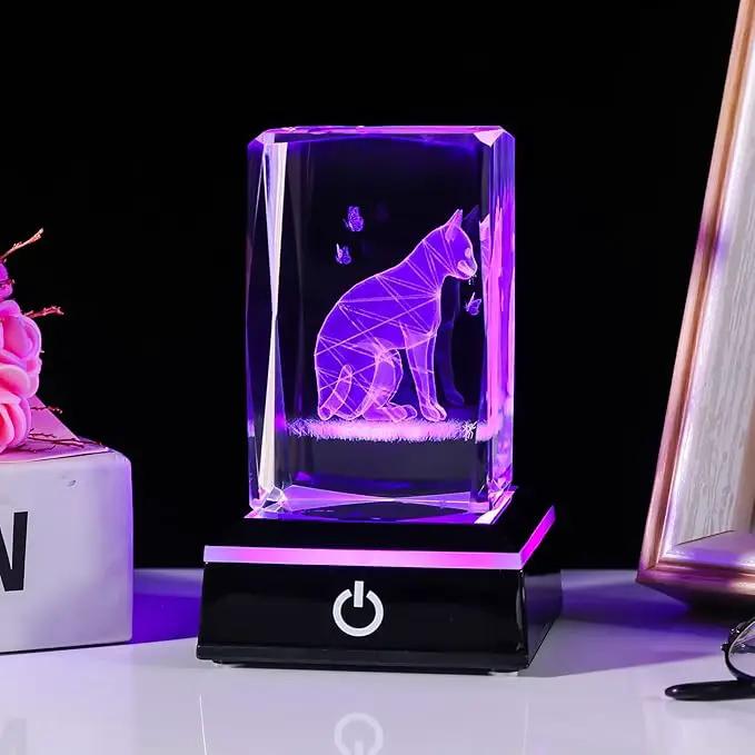 Qianwei Cat Gifts for Cat Lovers Women Girls, 3D Crystals Cat Memorial Figurines Statue Cat Themed Gifts Home Decor Anime Black pet Loss Gifts Cat Mom Gifts for Women Memorial Birthday Best Friend by GreenHaven Gardens