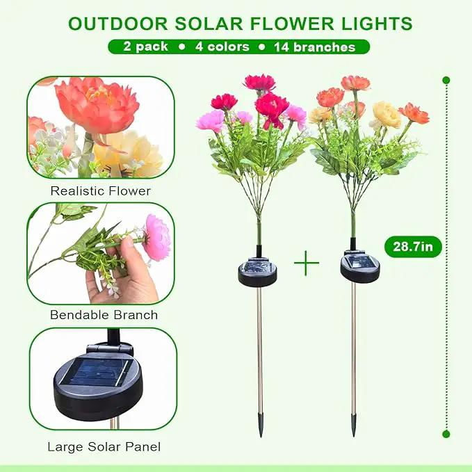 Solar Flowers Lights, 2 Pack Solar Garden Lights with 14 Blooming Flowers, Waterproof Solar Outdoor Fairy Lights for Outside Yard, Garden, Pathway, Walkway, Patio, Lawn, Cemetery, Grave Decor by GreenHaven Gardens
