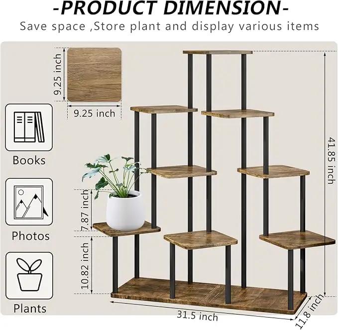 AZERPIAN Plant Stand 9 Tier Indoor Metal Flower Shelf for Multiple Plants Corner Tall Flower Holders for Patio Garden Living Room Balcony Bedroom, Black+Rustic Brown by GreenHaven Gardens