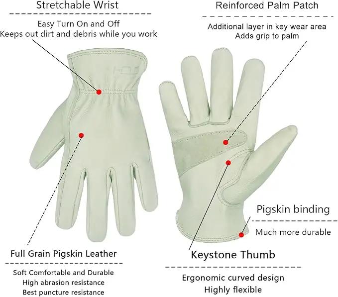 HLDD HANDLANDY Leather Work Gloves for Men & Women, Adjustable Wrist Cowhide Gardening Glove with Reinforced Palm for Driver by GreenHaven Gardens