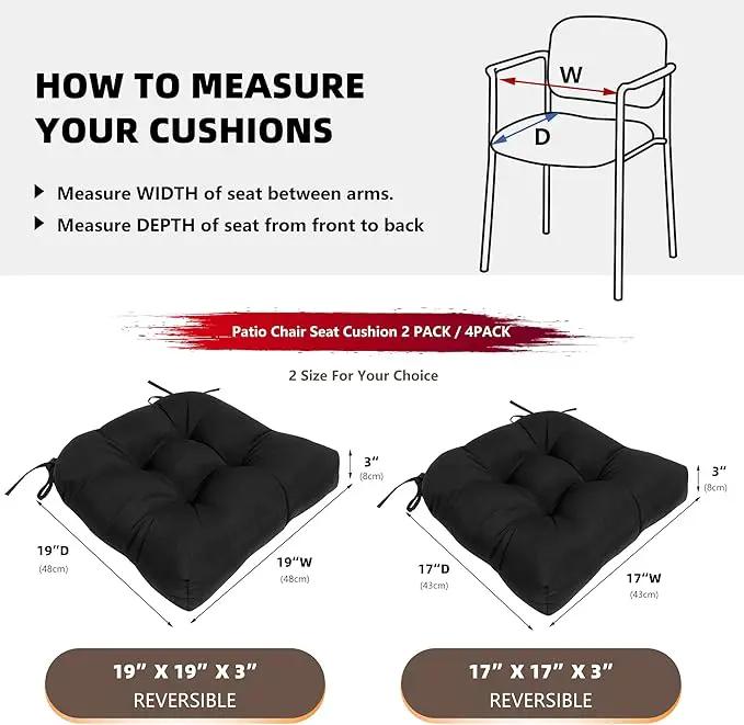 RACE LEAF Outdoor Cushions 19" x 19" Patio Chair Seat Pads, Set of 2 Thick Fill Tufted Square Patio Cushions, Water-Resistant Olefin Chair Seat Cushion with Ties for Non-Slip Support, Black by GreenHaven Gardens