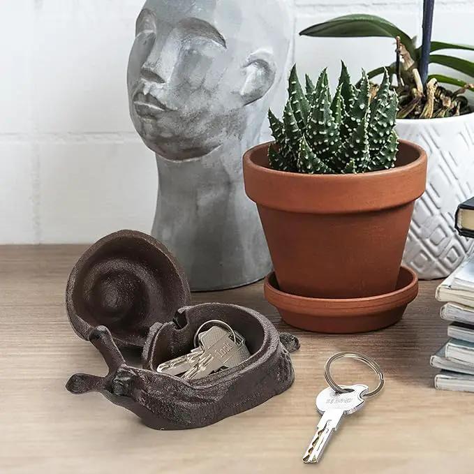 Cast Iron Key Hider, Snail Hide-a-Key Holder, Outside Spare Key Hider Figurine, Small Snail Garden Statues Ornament, Decorative Jewelry Trinkets Box for Ear Studs Rings Paper Clips by GreenHaven Gardens
