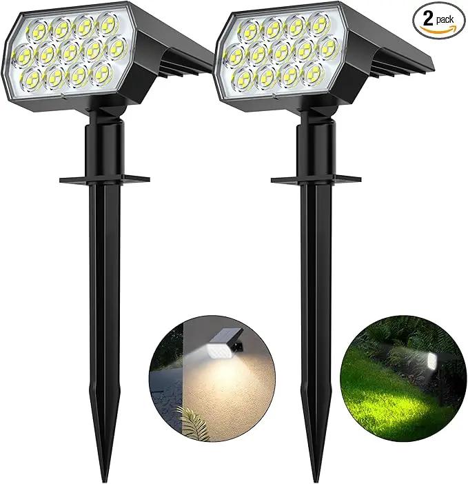 WELALO Solar Spot Lights Outdoor, [2 Pack/52 LED/3 Modes] 2-in-1 Solar Landscape Spotlights, Solar Powered Security Lights, IP65 Waterproof Wall Lights for Walkway Yard Garden Driveway(Cool White) by GreenHaven Gardens