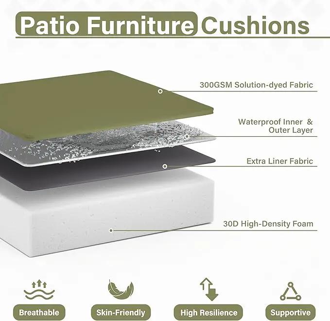 Patio Chair Cushions 18.5 X 16 X 4 Inch Waterproof Outdoor Seat Cushions for Patio Furniture, Outdoor Sofa Couch Pads with Ties & Handle, Set of 2, Light Green by GreenHaven Gardens