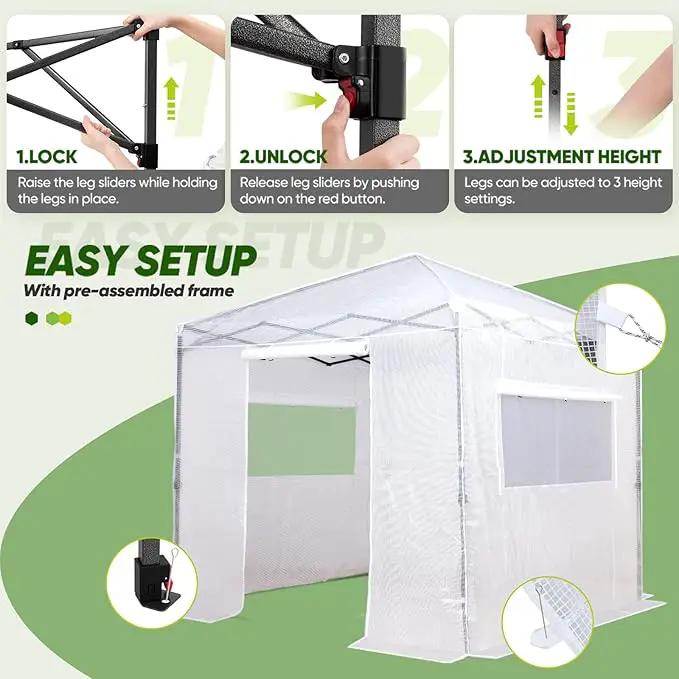 EAGLE PEAK 8x8 Portable Walk-in Greenhouse, Pop-up Indoor Outdoor Garden Green House, Zippered Doors and Windows, PE Cover, White by GreenHaven Gardens