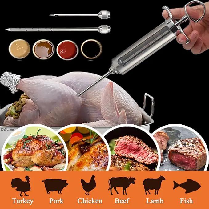 Meat Injector, Stainless Steel Marinade Injector Flavor Syringe Kit with 2-oz Measurement Window for Smoker Food BBQ Grill, Cooking Turkey Chicken Steak Beef Brisket Pork-Chops, 3 Meat Needles by GreenHaven Gardens