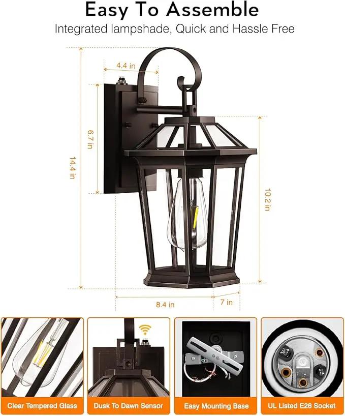 VIANIS 2-Pack Oil Rubbed Bronze Outdoor Lights Wall Mount, Dusk to Dawn Wall Lights for House Outside, Aluminium Modern Porch Lights Sconce, Exterior Wall Lantern Fixture with Waterproof, Anti-Rust by GreenHaven Gardens