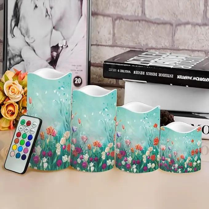 Ystardream 4PCS Flameless Candle Elegant Floral Led Flameless Candles with Remote Fake Candles That Look Real for Home Living Room Bathroom Bedroom Decor Plum Blossoms and Hummingbirds by GreenHaven Gardens