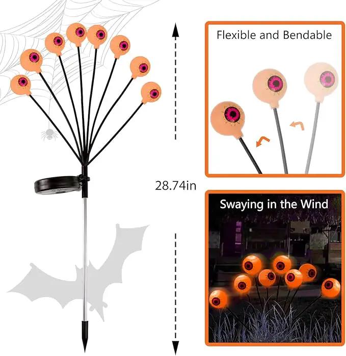 Halloween Decorations Outdoor Path Lights - 4 Packs 32LEDs Solar Halloween Eyebal Pathway Lights Swaying by Wind,Waterproof Solar Halloween Stake Lights for Garden Yard Porch Patio Pathway (Orange) by GreenHaven Gardens