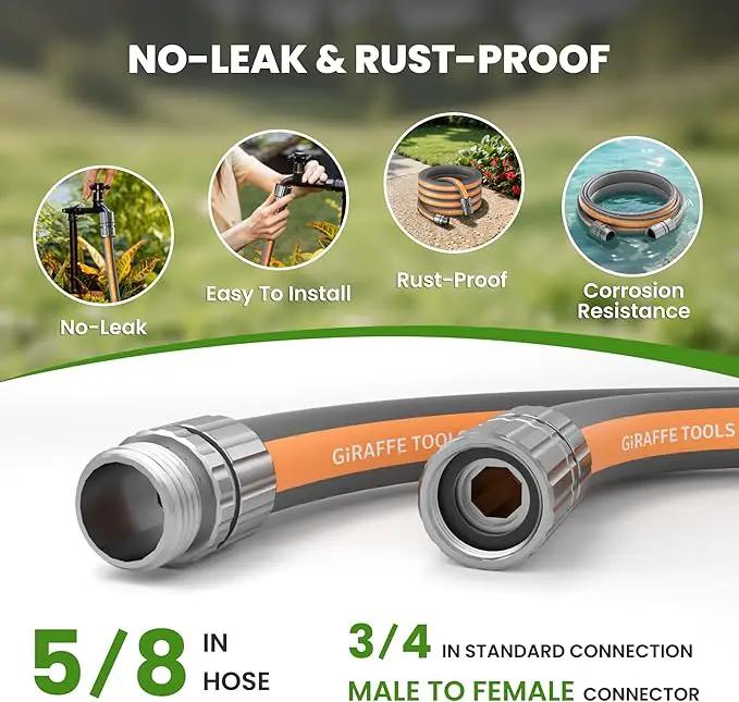 Giraffe Tools Garden Hose 75FT, 5/8" Lightweight Lay Flat Water Hose, Custom Length, Flexible, Leakproof Hybrid Hose Pipe with Male to Female Fitting by GreenHaven Gardens